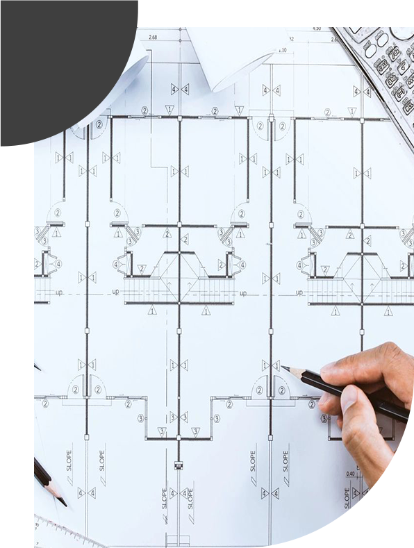 A person is drawing on a floor plan